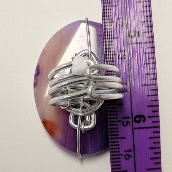 Purple Agate Ring Adjustable Band Handmade Semi Precious Ring - Picture 8 of 12